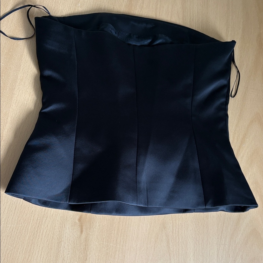 Zara Black Satin Strapless Peplum Top - Picture 3 of 10